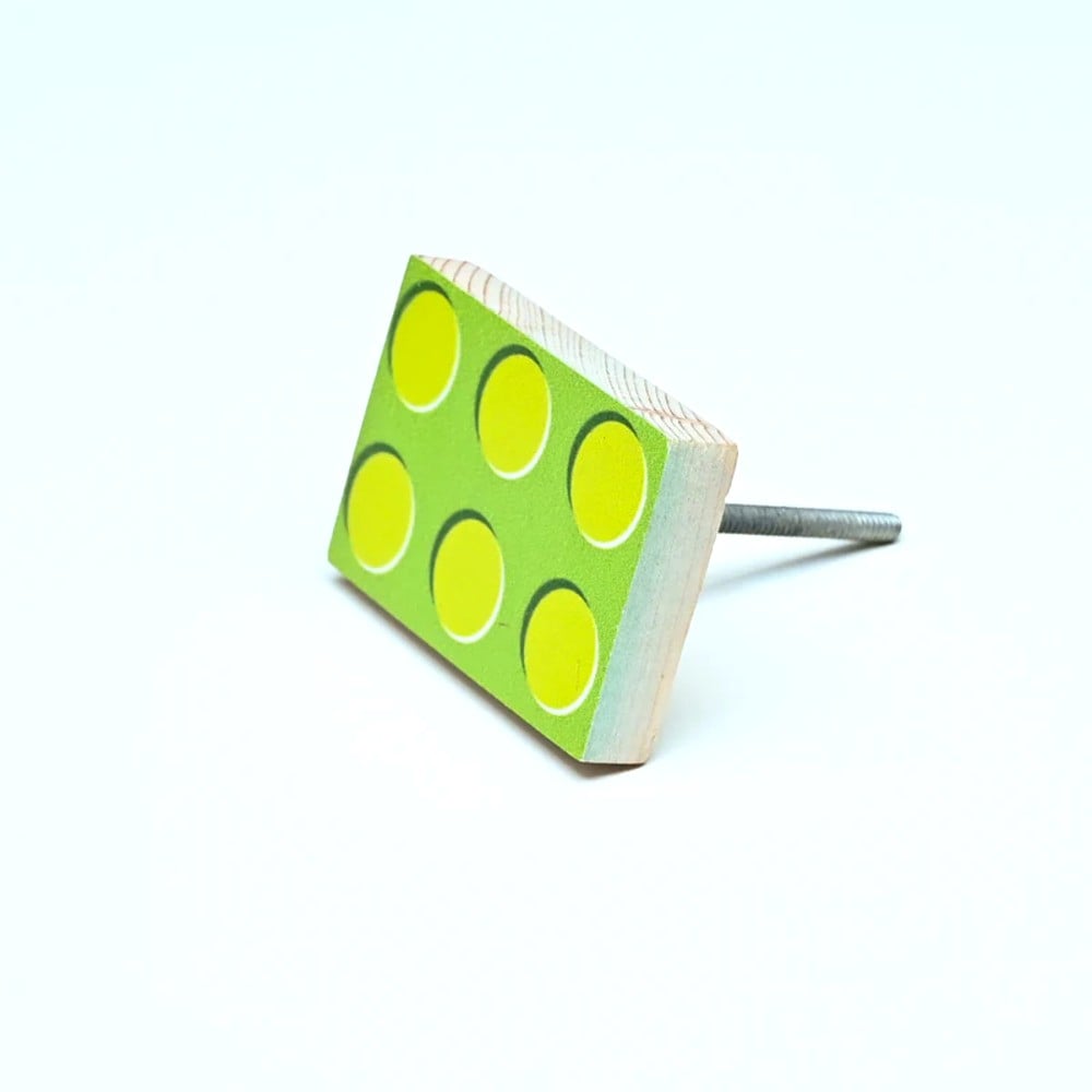 Handmade Pine Wood Green LEGO-Inspired Knob for Kids